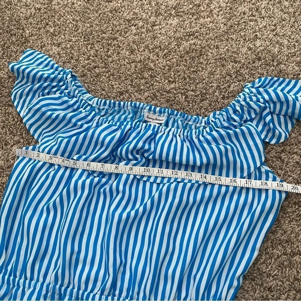 Tommy Bahama Blue White Striped Palm Party Off-the-shoulder Midi Dress Size XL - Picture 9 of 13